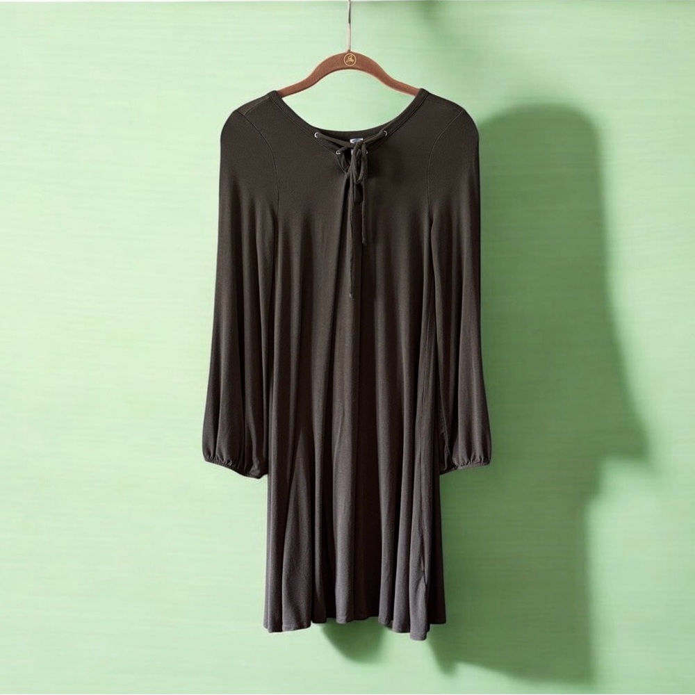 Old Navy Dark Green Long Sleeve loose fitting soft silky Dress (mlb)